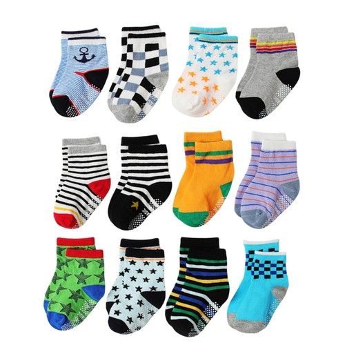 12 Pairs Baby Boy Cotton Socks Toddler Kids Non Skid Socks Infant Socks 1-5Years
