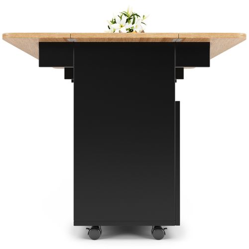 Kitchen Island Storage Trolley Serving Cart Cabinet Drop Leaf Table Top, Black — image 11