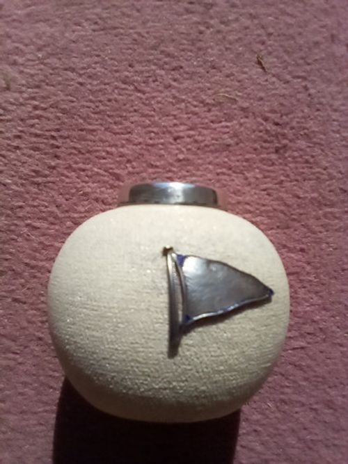 ANTIQUE ROYAL DOULTON SILVER & STONEWARE  MATCH HOLDER STRIKER FLAG EMBLEM 