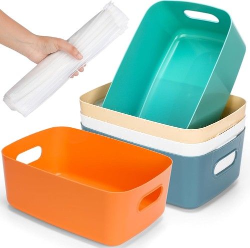 5x Plastic Storage baskets with bags Home Office Kitchen Pharmacy Organiser New
