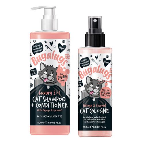 Bugalugs Cat Shampoo Conditioner Cologne 500ml 200ml Papaya Coconut Grooming Kit