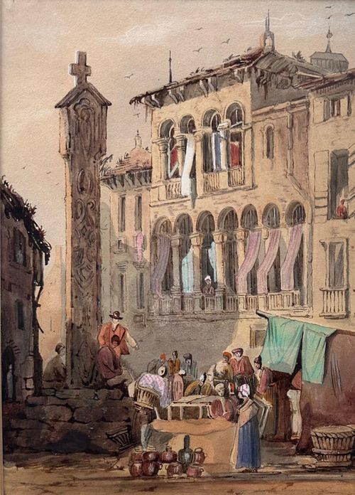 Samuel Prout (British 1783-1852): Market Day, watercolour, framed — image 2