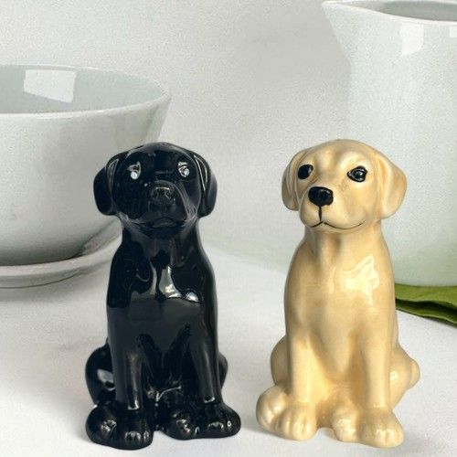 Labrador Salt Pepper Shakers Ceramic Black Golden Lab Cruet Set Lover Gift