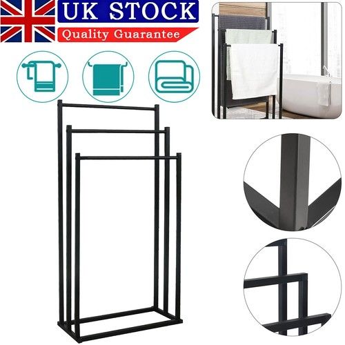 Steel 3 Tier Free Standing Towel Holder Rail Stand Unit Rack Storage Bathroom UK