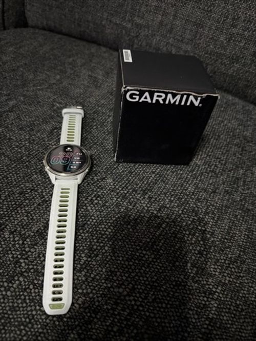 Garmin Forerunner 970 White GPS Running Smartwatch with Box and Charger