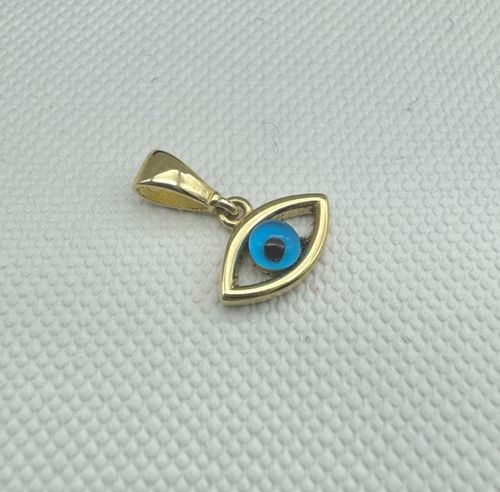 Solid 9ct Yellow Gold 10mm Blue Evil Eye Charm Pendant Only 375 STAMP Brand NEW — image 5