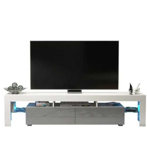 TV Unit TV Stand Cabinet Sideboard White High Gloss LED Storage 200cm Modern — image 14
