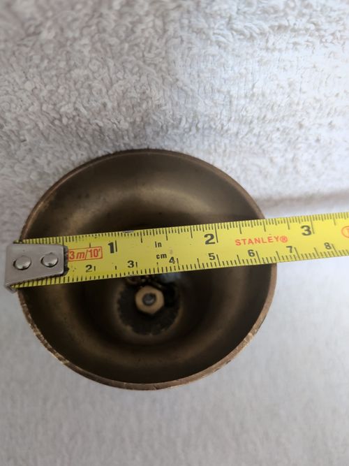 Pair Vintage Solid Brass Hand Bells Made In England School Dinner Call Lead — image 12
