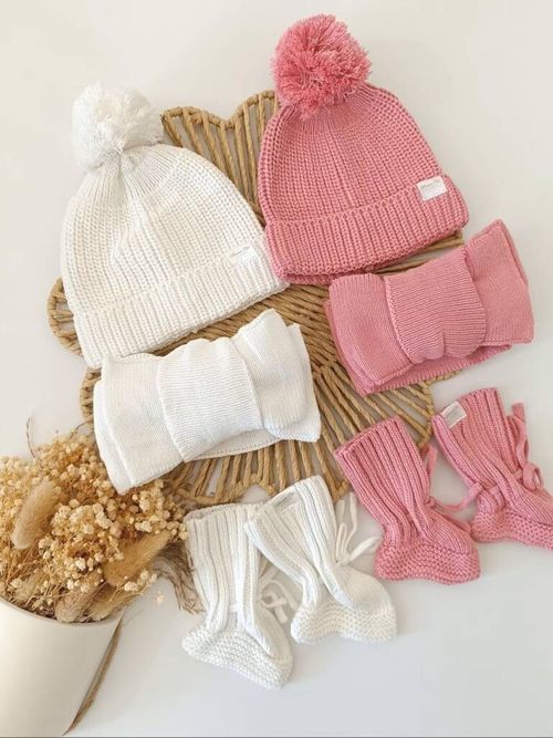 Red, Pink or White Knit Baby Bow Headband Topknot, 0-3m, 100% Organic Cotton — image 8