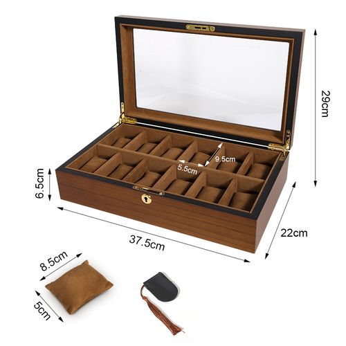 6/10/12 Grids Wooden Watch Box Glass Lid Jewelry Display Organizer Storage Case — image 7