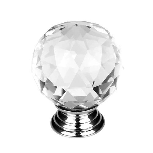 Van Der Linn 20~30mm Crystal Door Knobs Diamond Round Furniture Cupboard Drawer