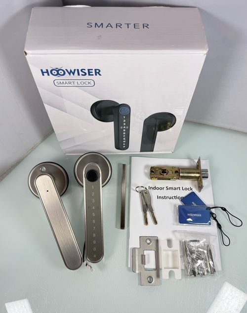 Hoowiser Smart Lock Fingerprint Keyless Code App Entry Door Lock Handle - Silver — image 2
