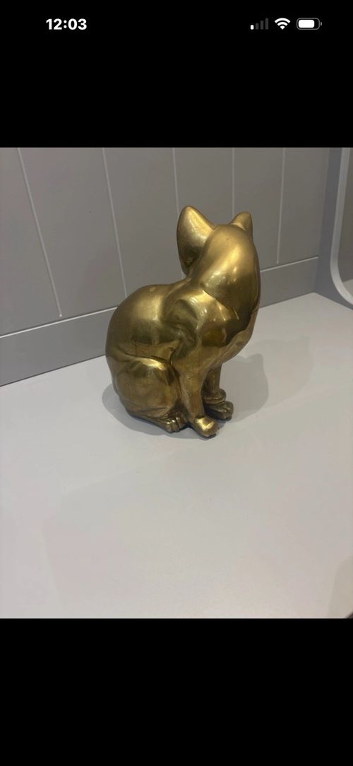Vintage Mid-Century Solid Brass Cat Figurine Doorstop - Large 8" MCM Hollywood — image 3