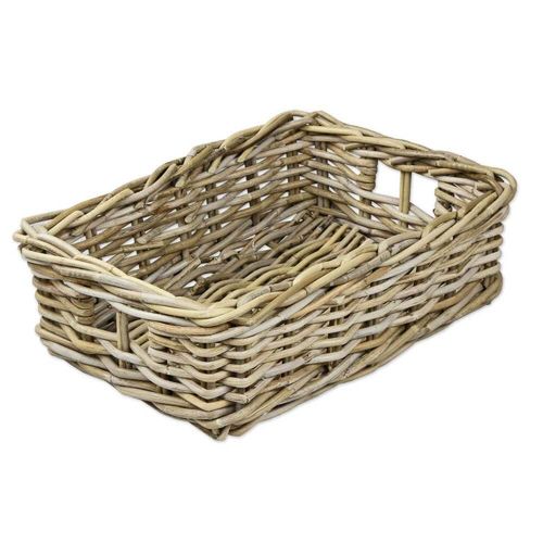 Grey & Buff Rattan Storage Baskets Rectangular Wicker Empty Hamper Display Tray — image 1