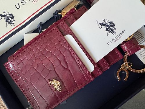 U.S. Polo Assn. Women’s Bordeaux Croc Pattern Wallet/Card Holder & Keyring Set — image 4