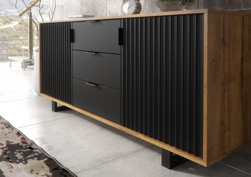 Sideboard TV Unit Cabinet Storage Modern Slatted Doors Drawers Sleek 140cm — image 4