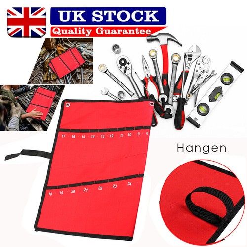 25 Pocket Canvas Spanner Wrench Storage Bag Tidy Roll Up Organizer Pouch Case UK