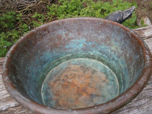 LG VINTAGE HEAVY CIRCULAR BEATEN COPPER KITCHEN WASH BOWL JARDINIERE PLANTER — image 7