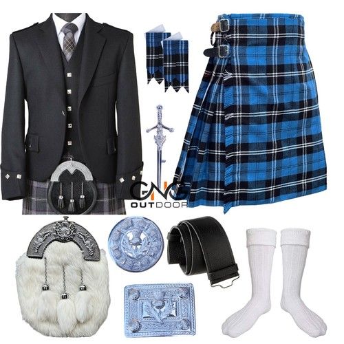 Scottish Men's Argyle Jacket Wedding Kilt Outfit Jacket 10 Pieces Kilt Outfit