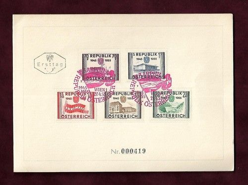 FDC 27.4.1955 10 years restoration independence Austria set; 61907