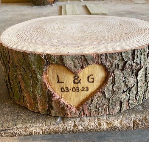 Wooden log cake stand with personalised option, rustic log display cake stand