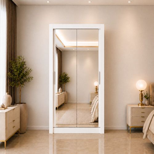 Maple Full Mirror Sliding Door Wardrobe Bedroom Storage 6 Sizes 4 Colours