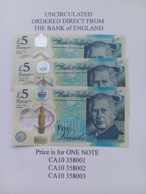 KING CHARLES 5 POUND £5 NOTE UNCIRCULATED. PURCHASED DIRECT FROM BANK of ENGLAND