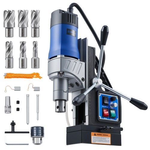 ZELCAN Mag Drill Press with 6 Core Drill Bits 1550W Magnetic Drill Rotating Base