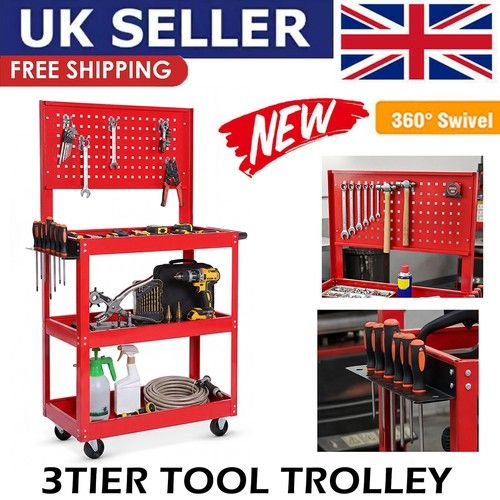 3 Tier Tools Storage Trolley Heavy Duty with Hanging Plate for Garage Workshop