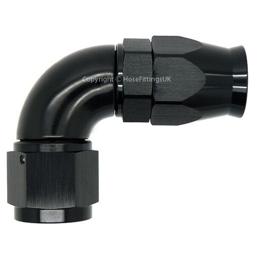 PTFE TEFLON® AN-8 8AN BLACK 90 DEGREE Swivel FULL FLOW Fuel Braided Hose Fitting