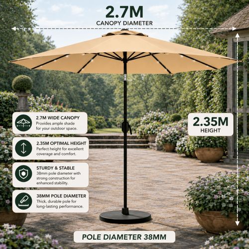 Garden Parasol Patio Table Umbrella Sun Shade Crank Handle Waterproof 2.7M — image 2
