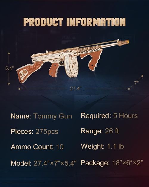 ROKR Thompson Submachine Gun 3D Wooden Puzzle Model Adults DIY Building Toys — image 9