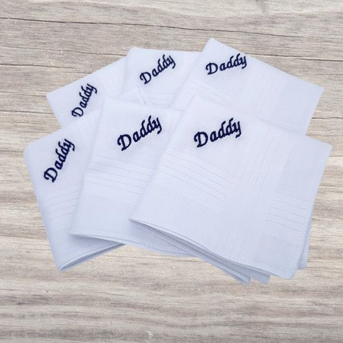 Personalised Handkerchiefs (Pack of 6) Embroidered Name Initials - White Cotton