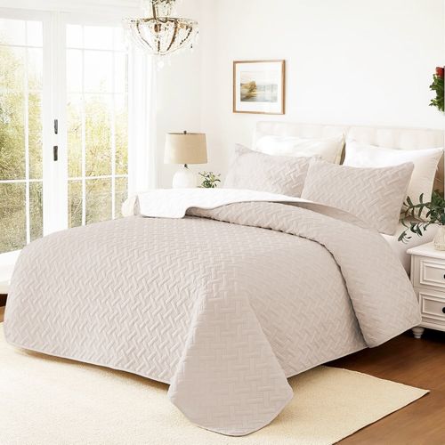 3 Pcs Quilted Reversible Bedspread Bed Throw Single Double King Size Bedding Set — image 3