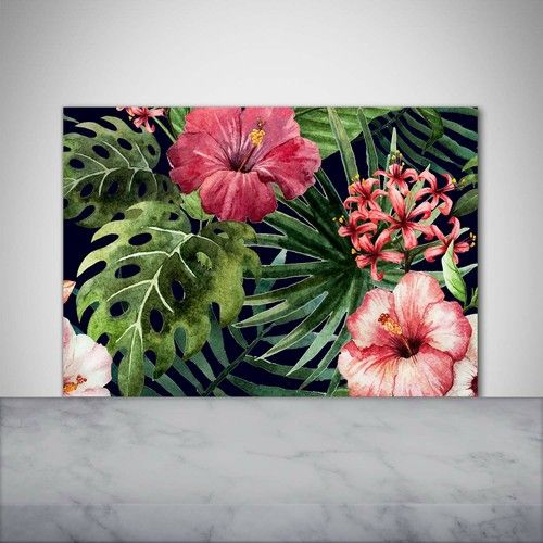 Tulup Kitchen Glass Splashback 100x70 Tropical flowers