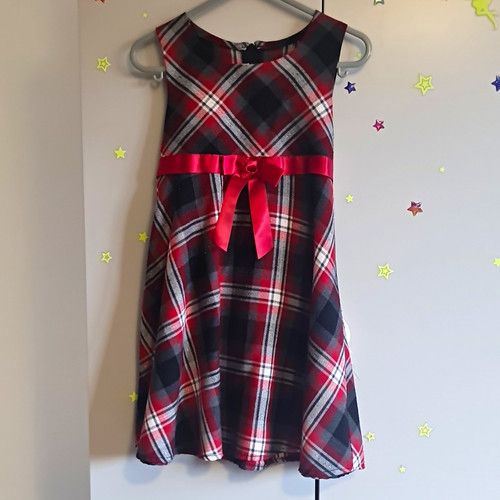 Ashley Ann Girls Red/Black/White Plaid Sleeveless A-Line Bow Dress 2-3 Years