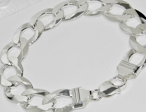 STERLING SILVER MENS BRACELET CURB - HEAVY CHUNKY 9 INCH 14mm - Solid 925 Silver — image 9
