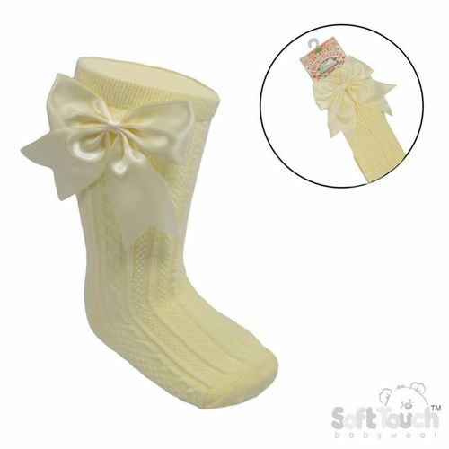 Baby Girls Large Satin Bow Knee Socks Soft Touch Elegance 0-24 Months - 12 Cols — image 1