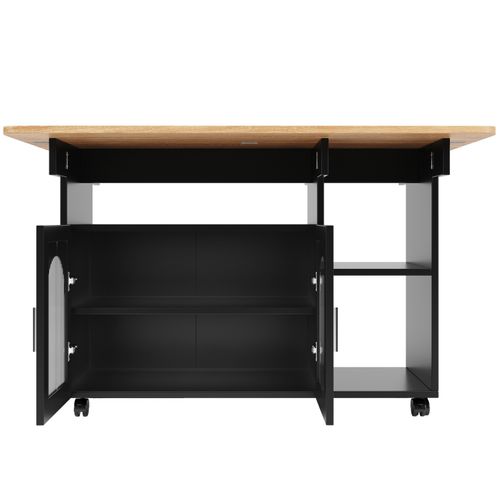 Kitchen Island Storage Trolley Serving Cart Cabinet Drop Leaf Table Top, Black — image 12