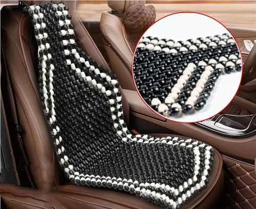 Classic Beaded Wooden Bead Seat Cushion Black Cover For Car Van Taxi Front Seat