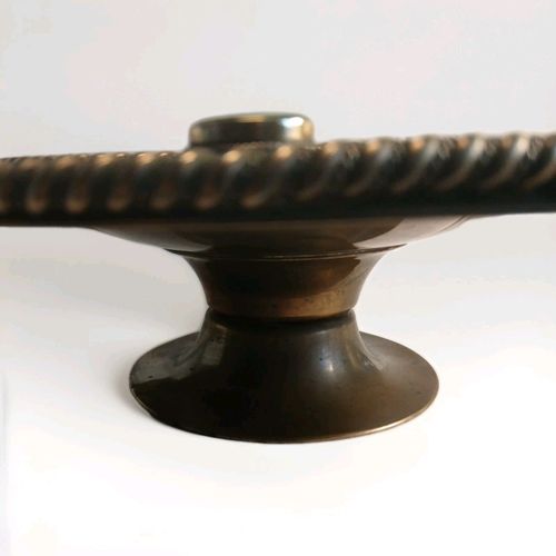 Antique 19thC Gilt Brass Tazza Decorated With 12  Malachite Cabochons 30cm — image 6