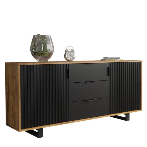 Sideboard TV Unit Cabinet Storage Modern Slatted Doors Drawers Sleek 140cm — image 8