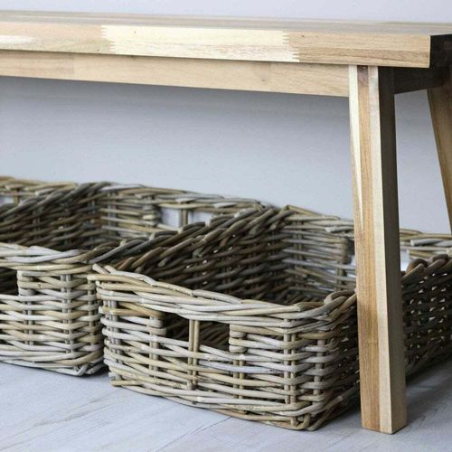 Grey & Buff Rattan Storage Baskets Rectangular Wicker Empty Hamper Display Tray — image 3