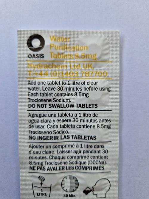100  OASIS WATER PURIFICATION TABLETS 8.5mg BRITISH PURIFYING TRAVEL EXP 2030 — image 2