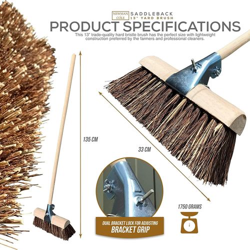 13'' Outdoor Broom Saddle Head Handle Yard Heavy Duty Stiff Bristles Sweeping — image 4