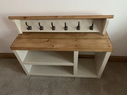 RUSTIC SHOE BENCH BOOT RACK AND COAT RACK SET HALLWAY STORAGE HANDMADE PAINTED
