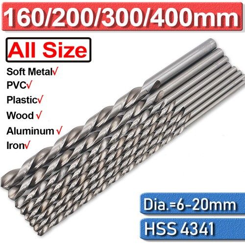 6-20mm Extra Long High Speed Steel HSS Twist Drill Bits Set Metal Woodworking xc