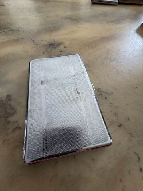 Vintage Art Deco Chrome Cigarette Case Metal Business Card Holder Wallet 1940s