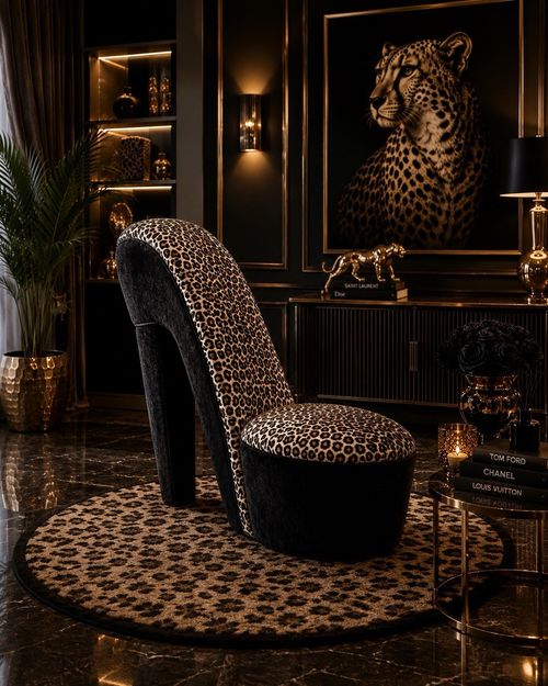 High Heel Shoe Chair Y2K Leopard Print Accent Chair Glam Bedroom Furniture — image 12
