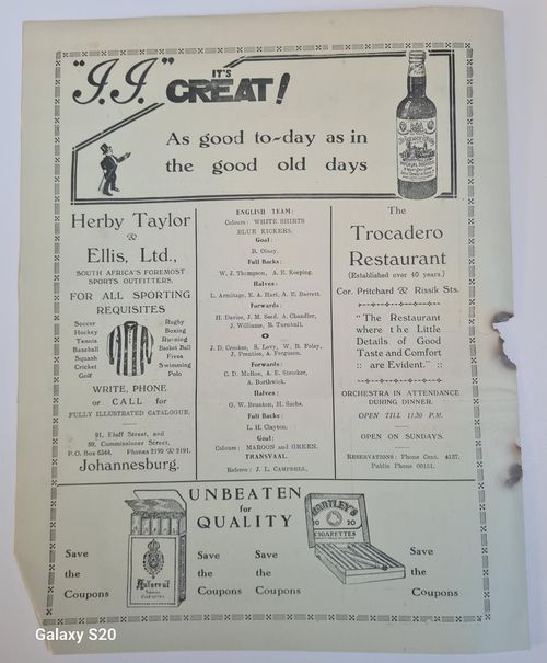 VERY RARE Football Match Programme - 1929 Transvaal v England — image 2